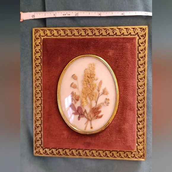 Vintage Pressed flower wall art Scharling Silversmiths frame